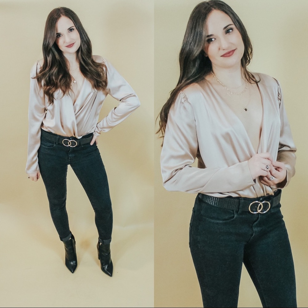 LAST ONE - IVETTE SATIN DRAP BODYSUIT CHAMPAGNE - Picture 9 of 9